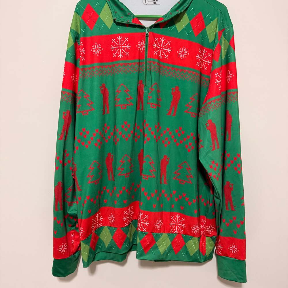 USAG U Suck At Golf Mens XL‎ Green Ugly Christmas Sweater Quarter Zip Pullover